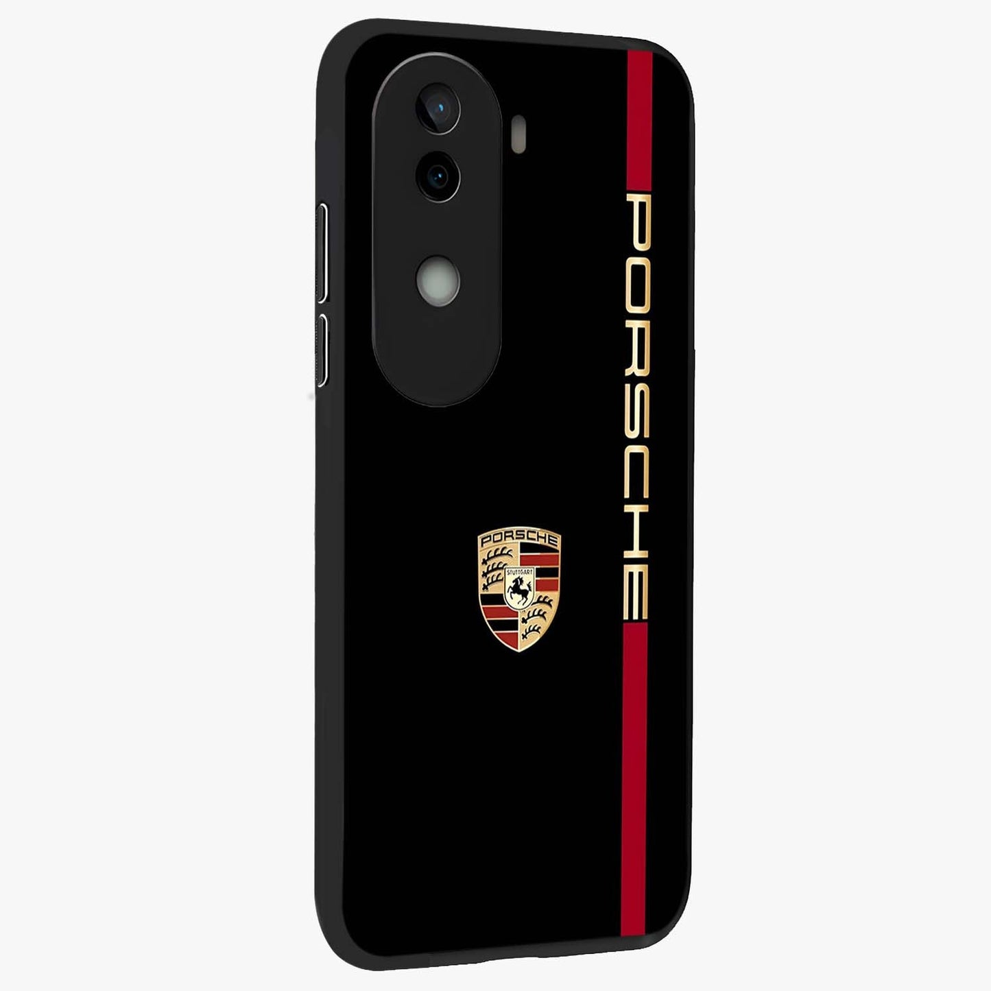 Black Minimal Porsche Glass Case upright view showcasing stylish automotive artwork with bold minimal theme.