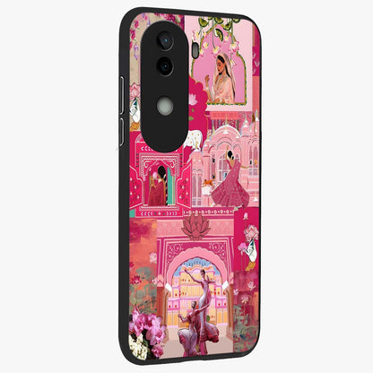 Blossoms of Rajasthan Glass Case upright view showcasing colorful floral design inspired by traditional Indian art.