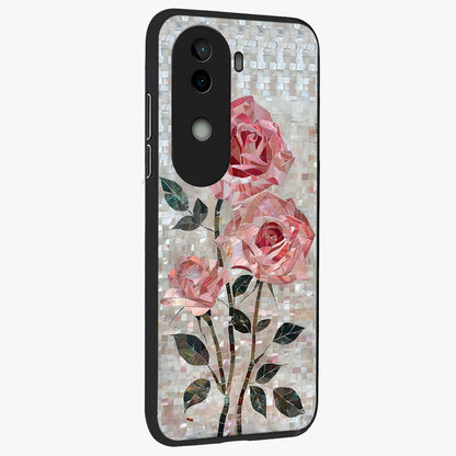 Blush Mosaic Bloom Glass Case upright view showcasing decorative floral mosaic artwork with stylish modern aesthetic.