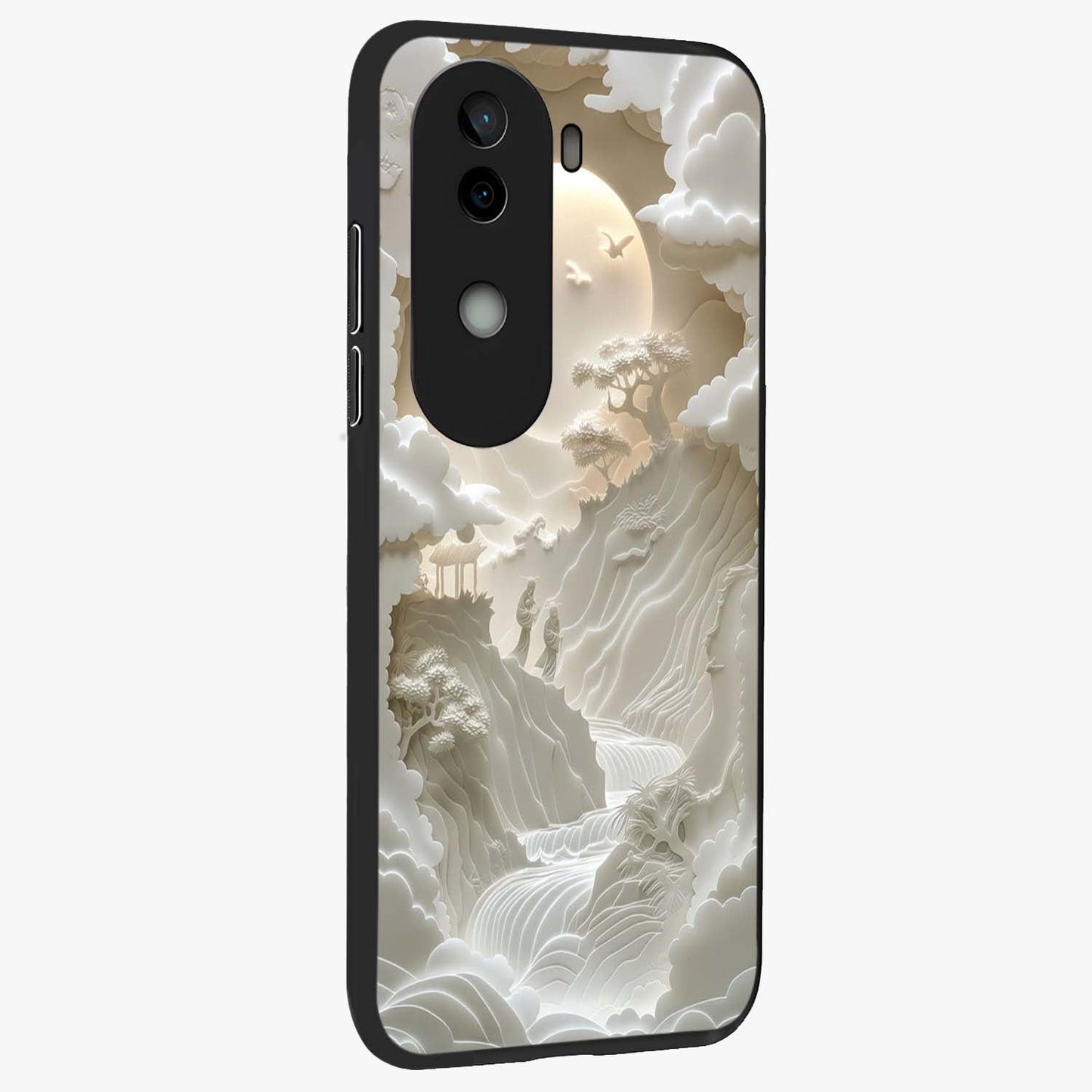 Celestial Origami Glass Case upright view showcasing creative origami artwork with modern celestial style.