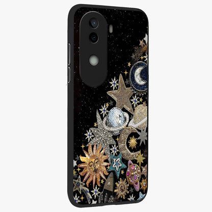 Cosmic Sparkle Dreams Glass Case upright view showcasing glowing cosmic artwork with magical galaxy theme.