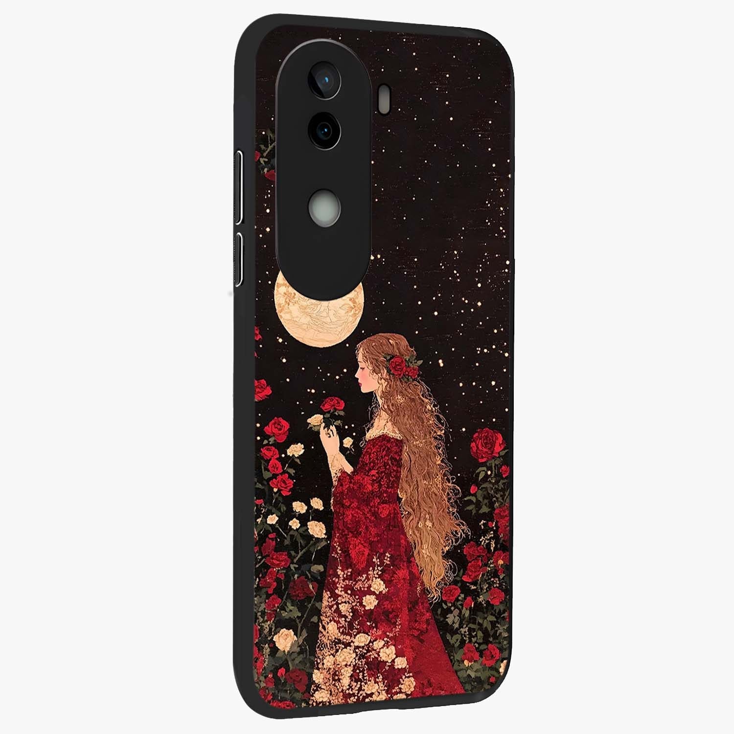 Crimson Dreams Glass Case upright view showcasing dreamy red toned artwork with modern aesthetic style.