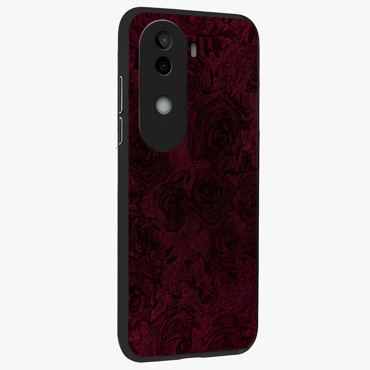 Crimson Fade Flow Glass Case upright view showcasing dynamic crimson flow artwork with stylish abstract theme.