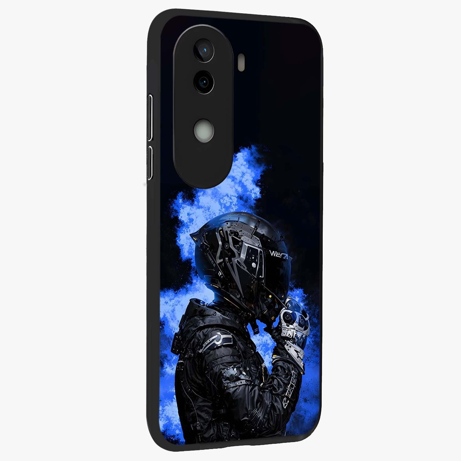 Cyber Sentinel Protocol Glass Case upright view showcasing advanced cyber sentinel artwork with futuristic tech theme.