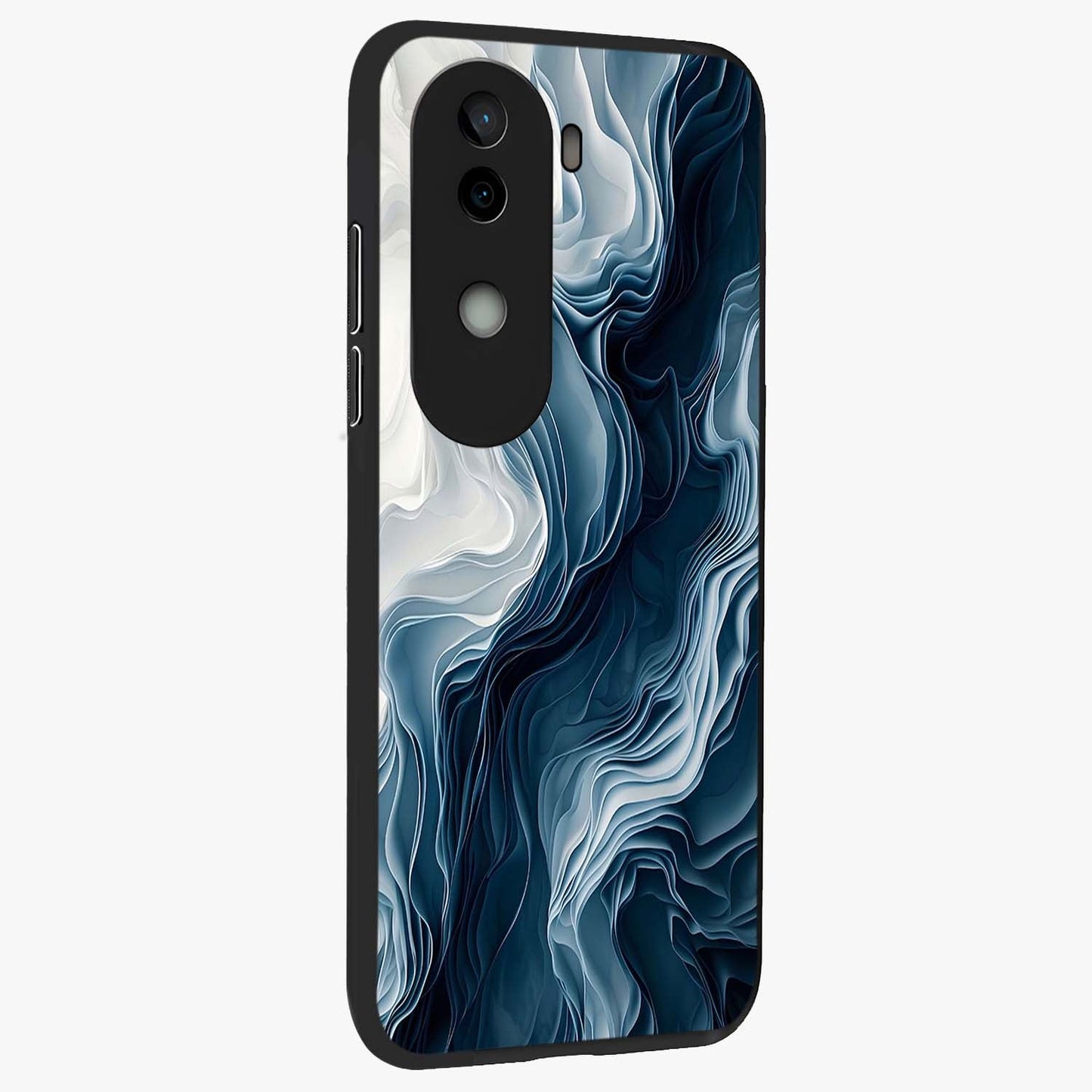 Ethereal Paper Marble Glass Case upright view showcasing smooth marble artwork with refined minimalist theme.