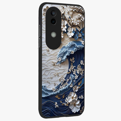 Floral Wave Origami Glass Case upright view showcasing creative floral origami artwork with artistic decorative theme.