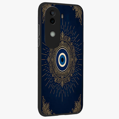 Golden Celestial Charm Glass Case upright view showcasing radiant celestial artwork with elegant golden theme.