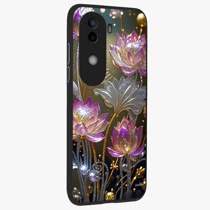 Golden Floral Majesty Glass Case upright view showcasing majestic floral artwork with rich decorative theme.