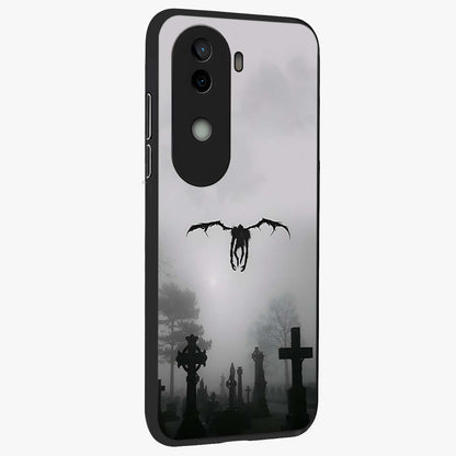 Graveyard Shadow Descent Glass Case upright view showcasing haunting graveyard artwork with dramatic dark theme.