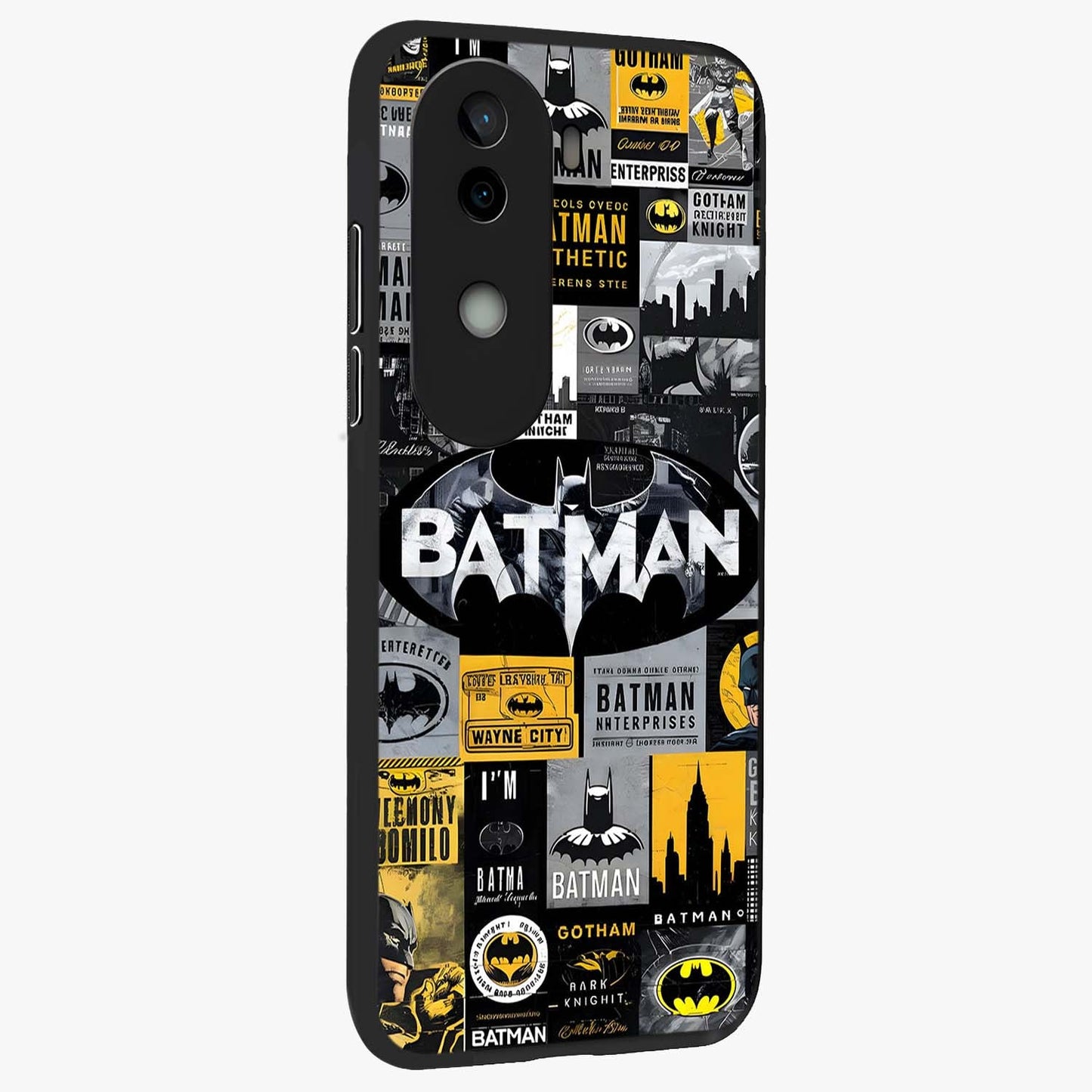 Knight Gotham Rise Glass Case upright view showcasing bold vigilante themed artwork with gothic city vibe.