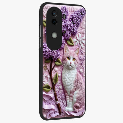 Lavender Cat Whimsy Glass Case upright view showcasing charming cat artwork with whimsical lavender theme.