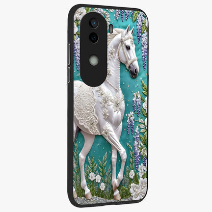 Majestic Floral Stallion Glass Case upright view showcasing dramatic horse artwork with decorative floral theme.
