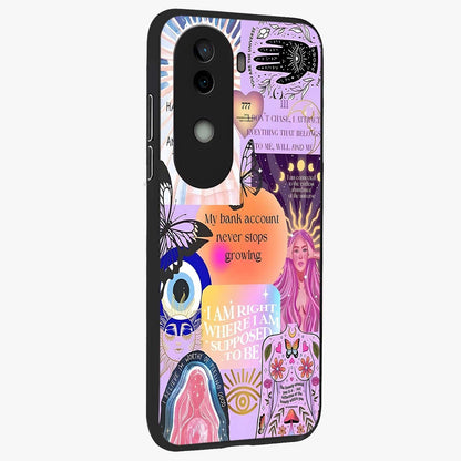 Manifestation Collage Glass Case upright view showcasing artistic manifestation themed artwork with creative style.