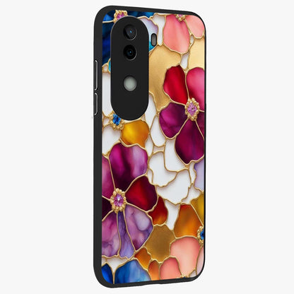 Marble Flower Pattern Glass Case upright view showcasing decorative marble flower artwork with refined style.