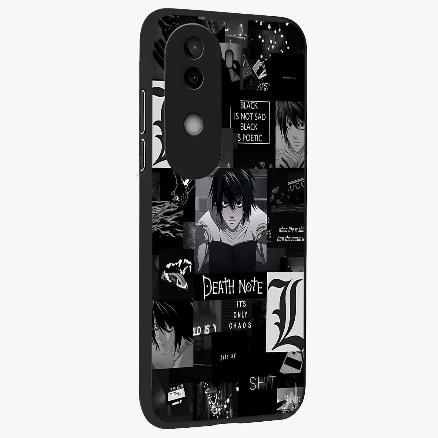 Midnight Chaos Mind Glass Case upright view showcasing expressive abstract artwork with bold dark theme.