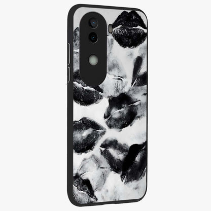Midnight Kiss Marks Glass Case upright view showcasing stylish kiss mark artwork with trendy romantic theme.