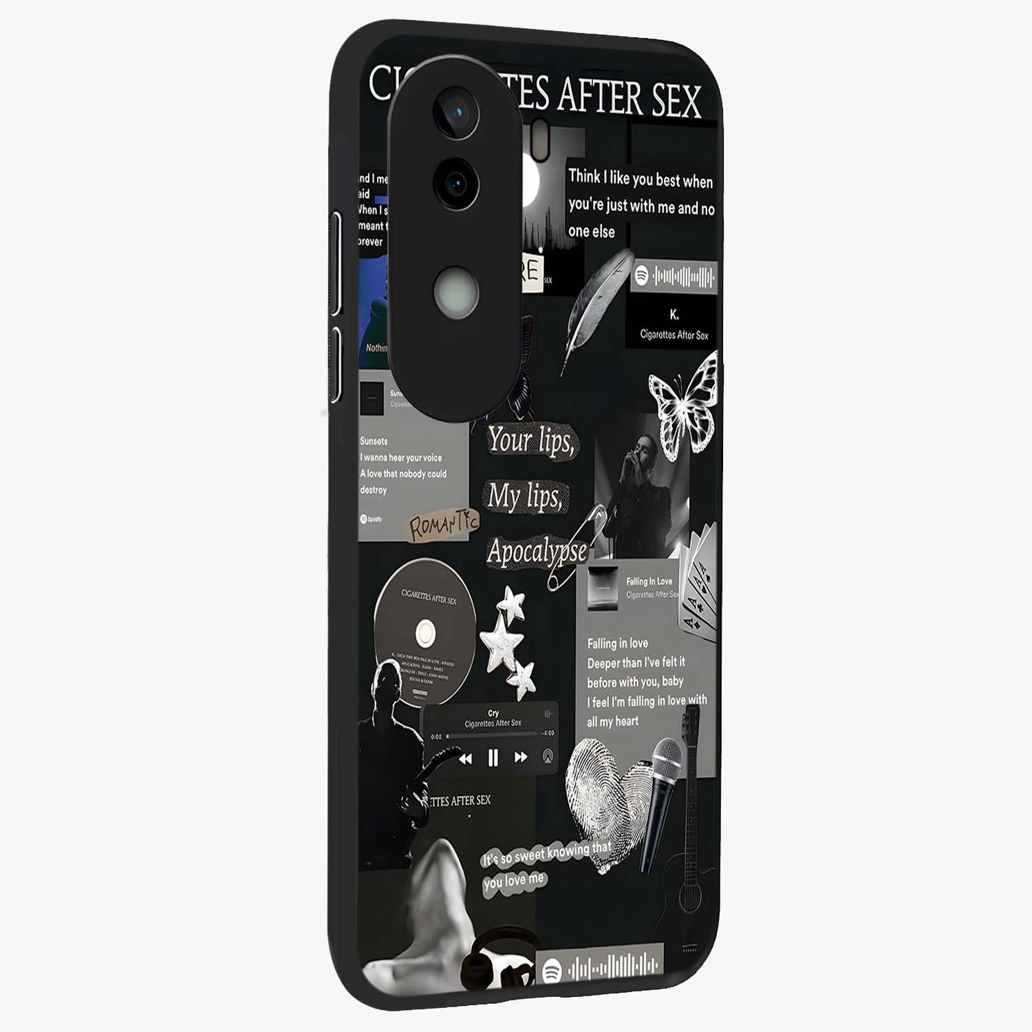 Midnight Love Echo Glass Case upright view showcasing expressive romantic artwork with dreamy midnight theme.