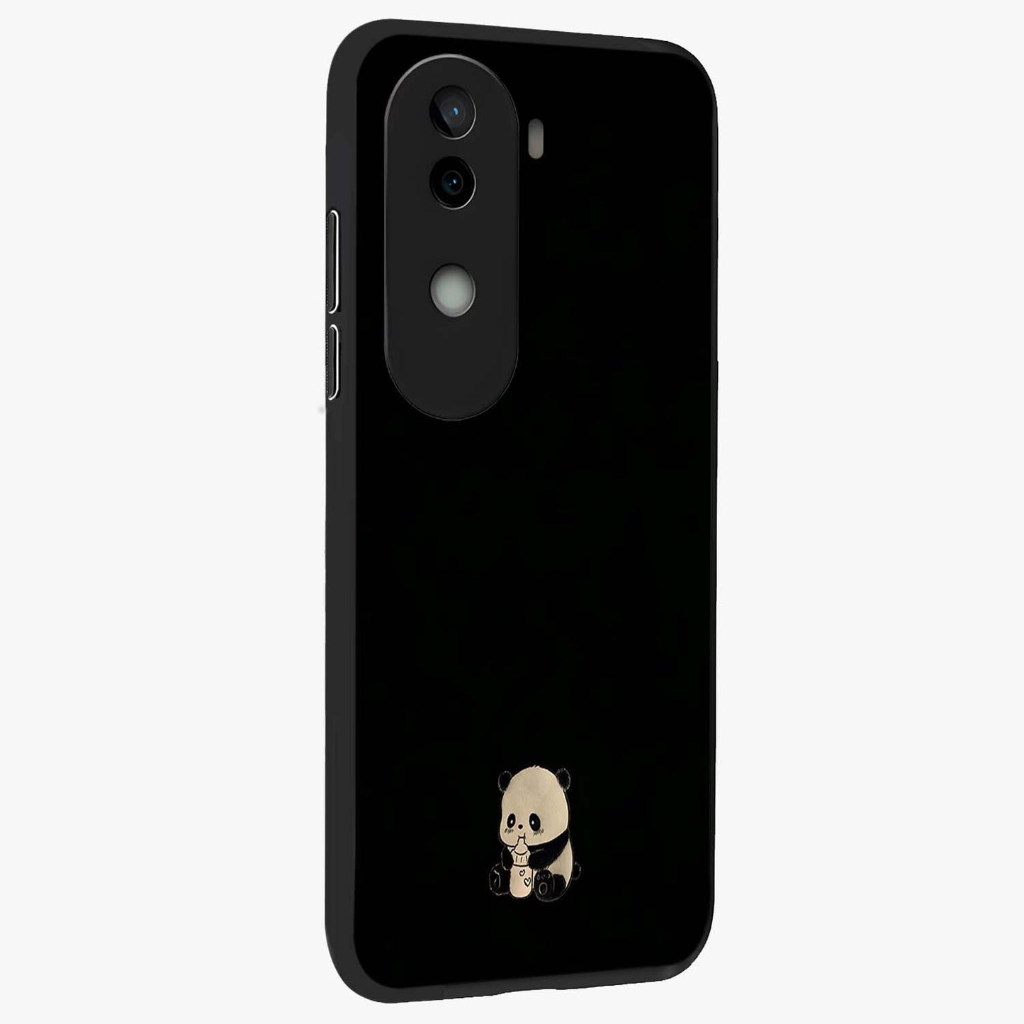 Midnight Panda Love Glass Case upright view showcasing charming panda artwork with playful romantic theme.
