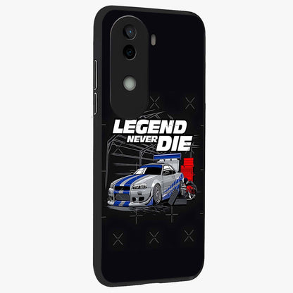 Midnight Racing Legacy Glass Case upright view showcasing powerful racing artwork with modern sports theme.