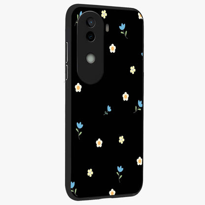 Minimal Petal Whispers Glass Case upright view showcasing elegant floral artwork with modern minimalist style.