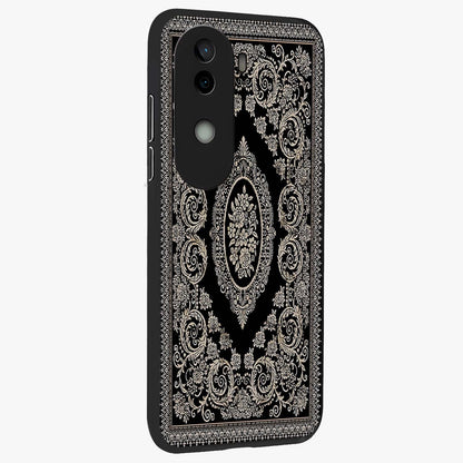 Noir Bloom Elegance Glass Case upright view showcasing graceful floral artwork with luxurious dark theme.