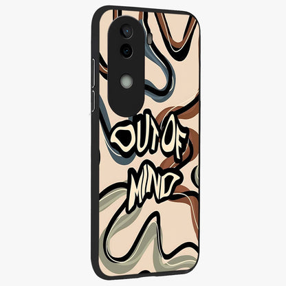 Out Of Mind Glass Case upright view showcasing striking typography artwork with edgy conceptual theme.