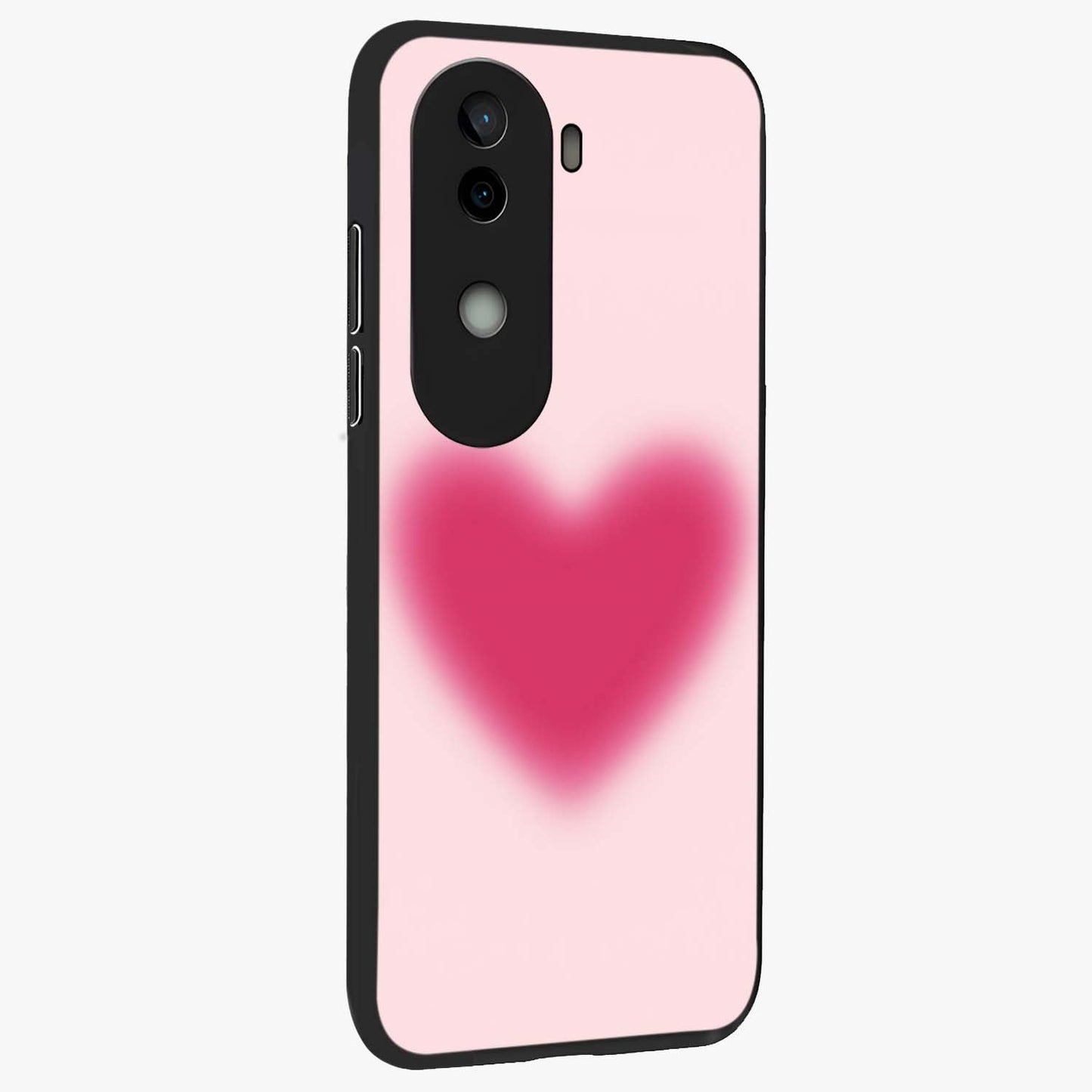 Pink Aura Heart Glass Case upright view showcasing romantic heart artwork with soft pastel theme.