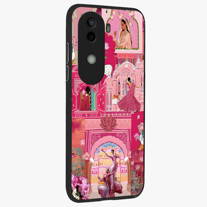 Pink Palace Muse Glass Case upright view showcasing artistic palace artwork with graceful royal theme.