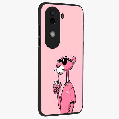 Pink Panther Glass Case upright view showcasing fun animated artwork with stylish retro cartoon theme.
