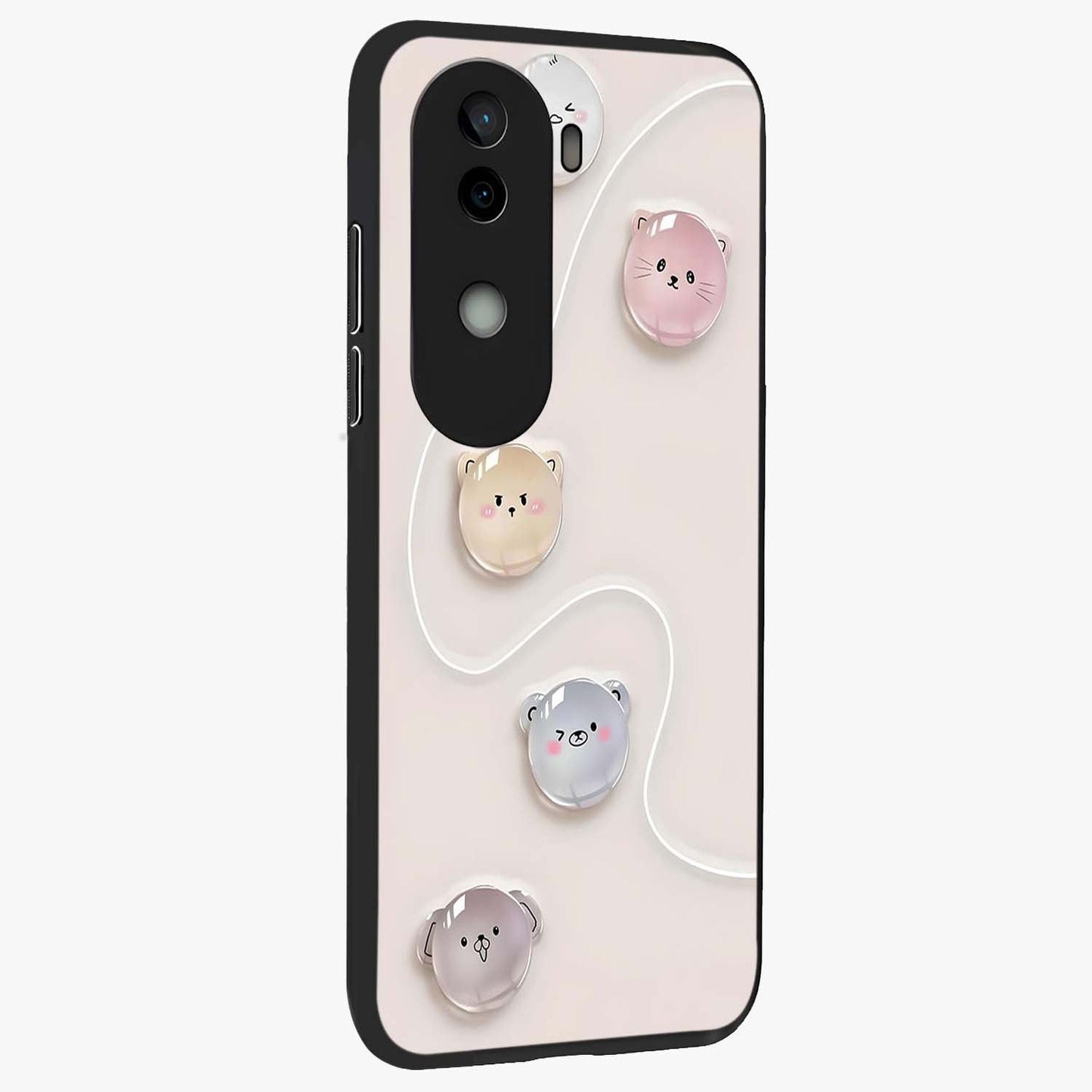 Puffy Face Parade Glass Case upright view showcasing adorable character artwork with cheerful animated theme.