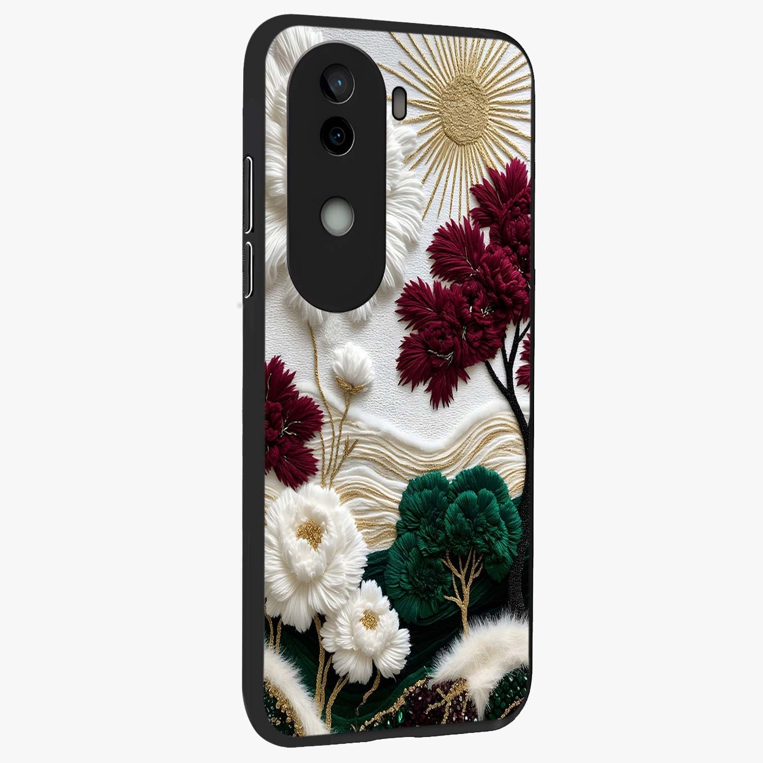 Radiant Bloom Elegance Glass Case upright view showcasing decorative flower artwork with refined botanical theme.