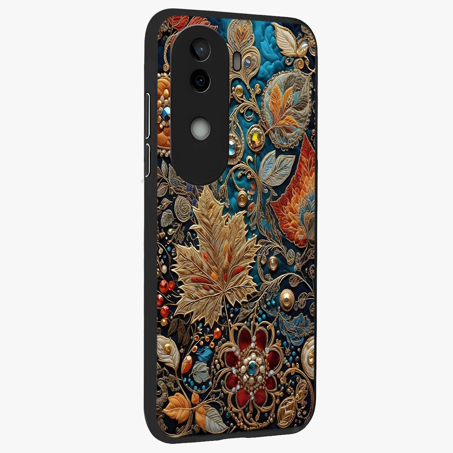 Royal Jewel Garden Glass Case upright view showcasing rich floral artwork with luxurious garden theme.