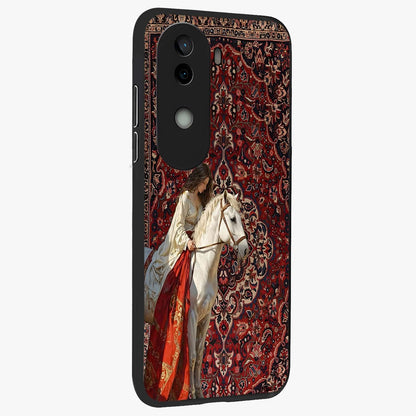 Royal Rider Tapestry Glass Case upright view showcasing detailed rider artwork with classic tapestry theme.