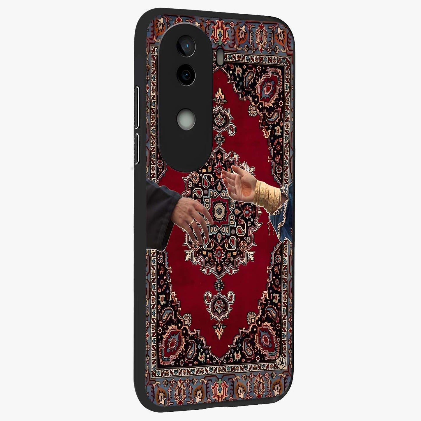 Royal Touch Reach Glass Case upright view showcasing stylish royal inspired artwork with graceful theme.