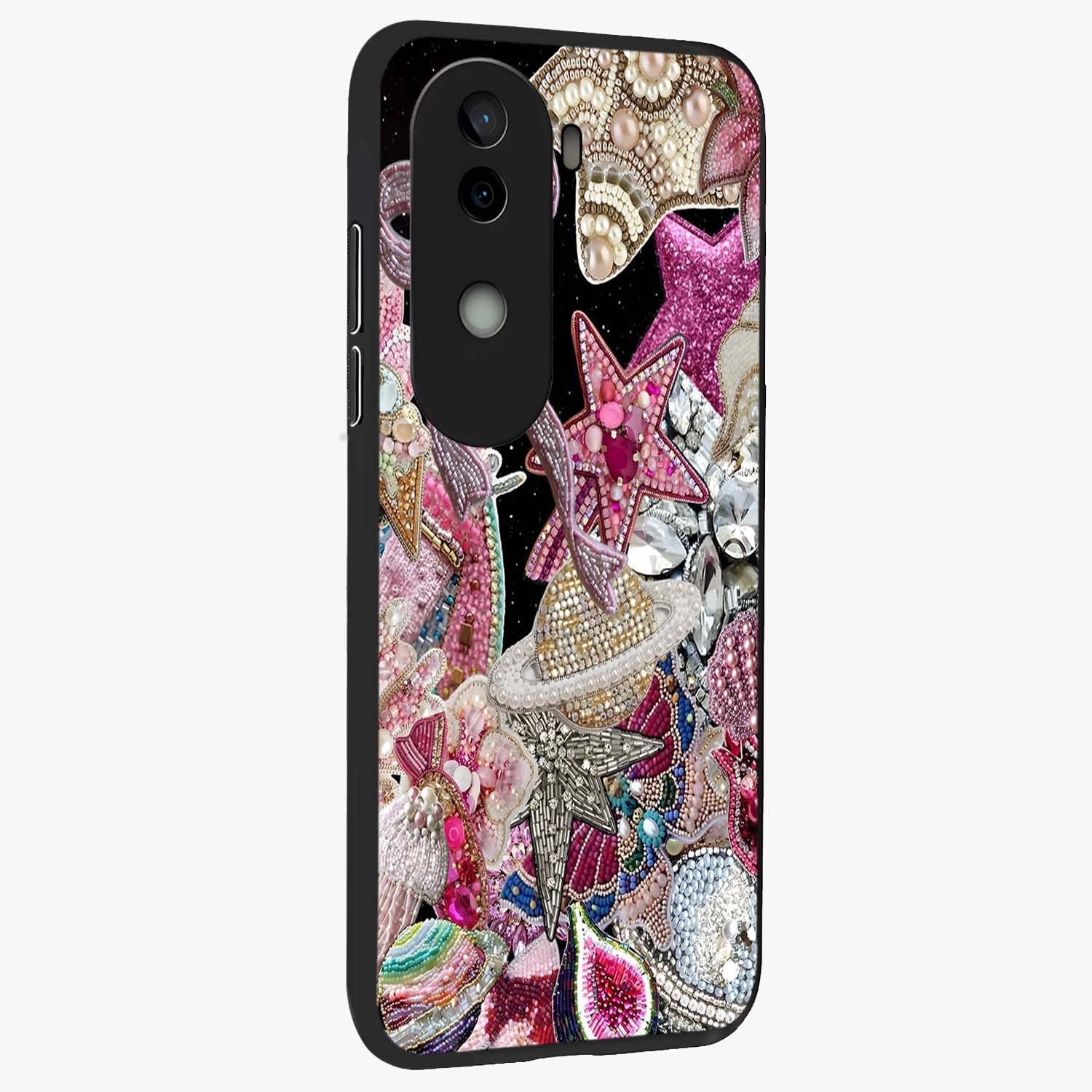 Starlit Jewel Dream Glass Case upright view showcasing radiant star inspired artwork with magical night theme.