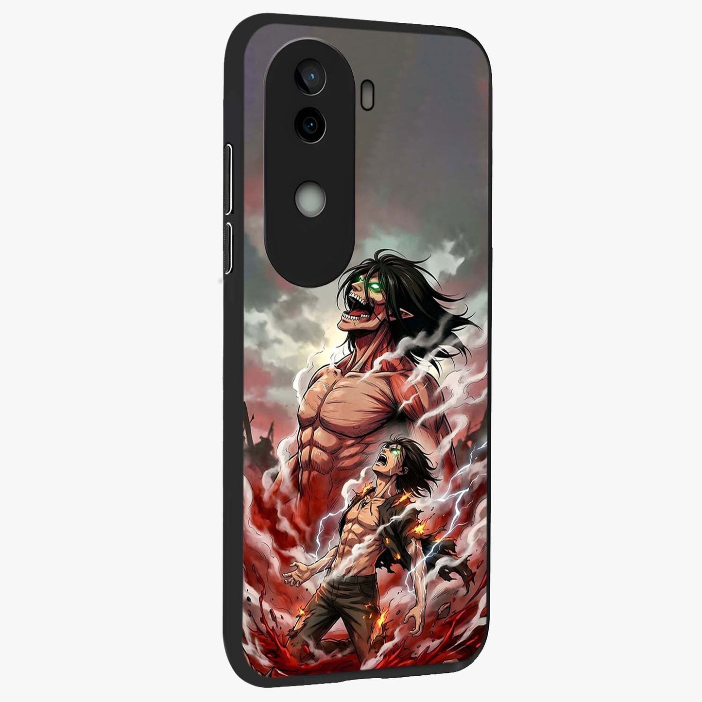 Titan Awakening Fury Glass Case upright view showcasing intense titan artwork with epic fantasy theme.