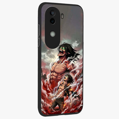 Titan Awakening Fury Glass Case upright view showcasing intense titan artwork with epic fantasy theme.