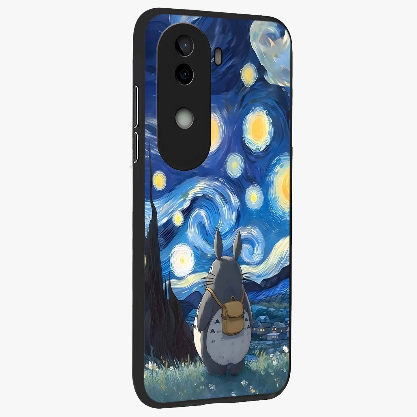 Totoro In Van Gogh Art Glass Case upright view showcasing creative character artwork with painterly artistic theme.