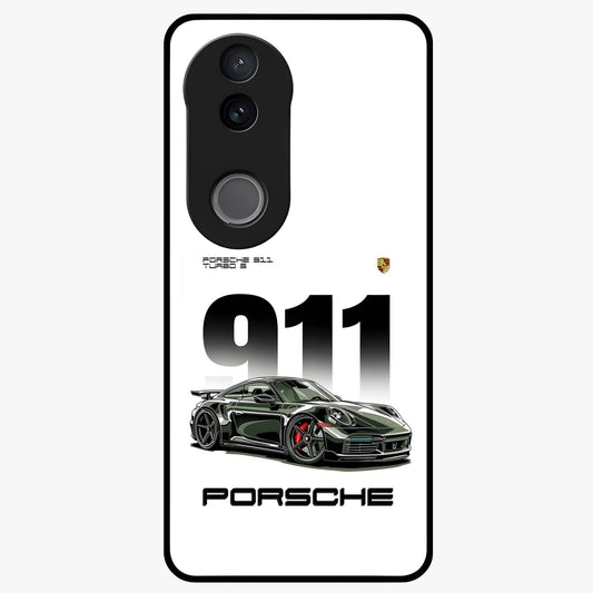 911 Turbo Dominance Glass Case showing clean flat back view with bold 911 sports car artwork and glossy glass finish.