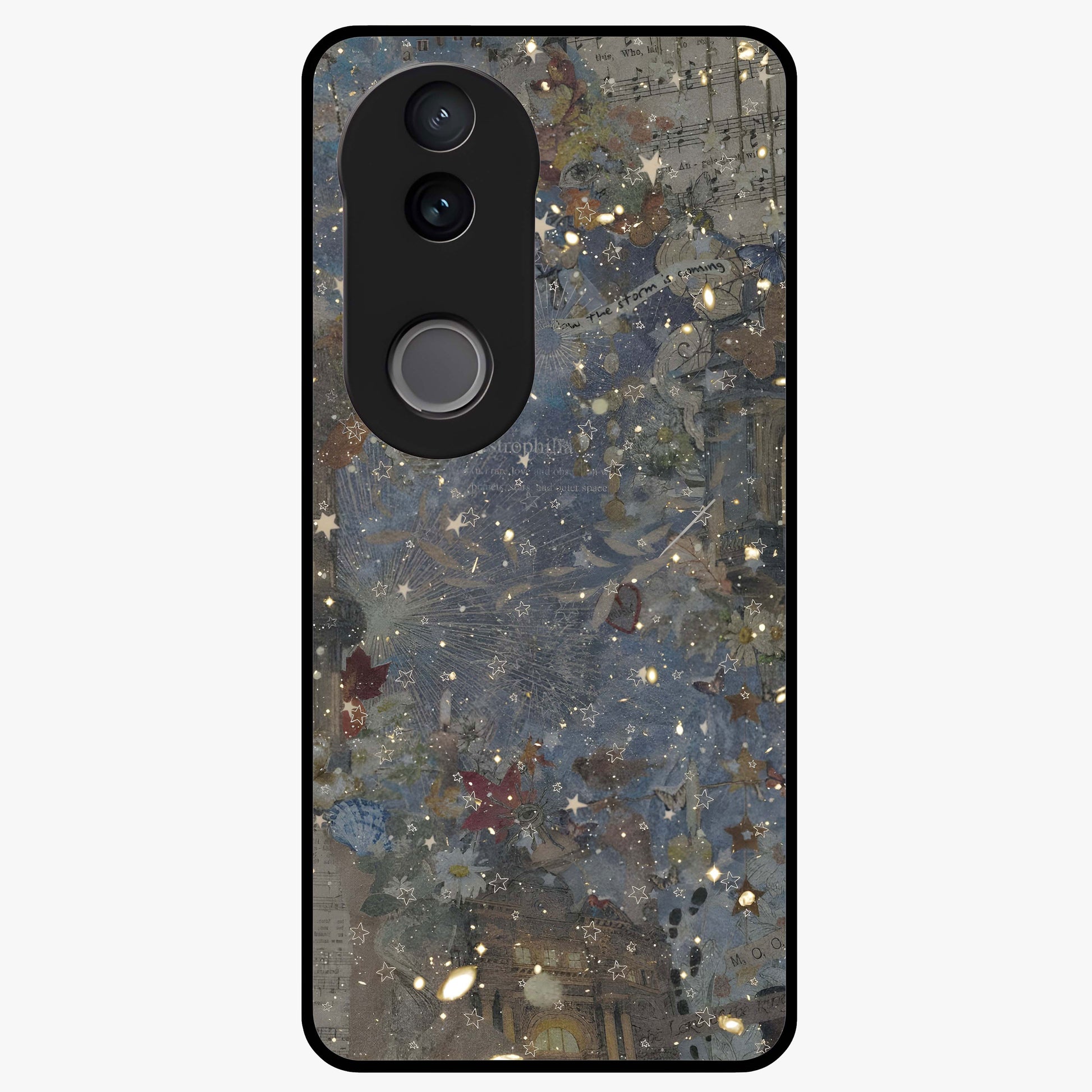 Aesthetic Astrolophia Glass Case showing flat back view with dreamy aesthetic design and glossy glass finish.