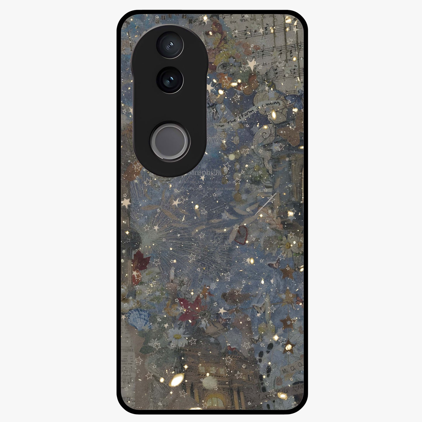 Aesthetic Astrolophia Glass Case showing flat back view with dreamy aesthetic design and glossy glass finish.
