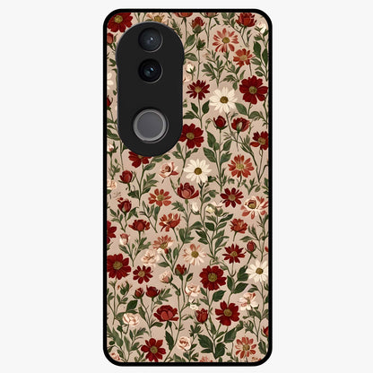 Biege Flower With Leaf Glass Case showing flat back view with soft beige floral artwork and glossy glass finish.