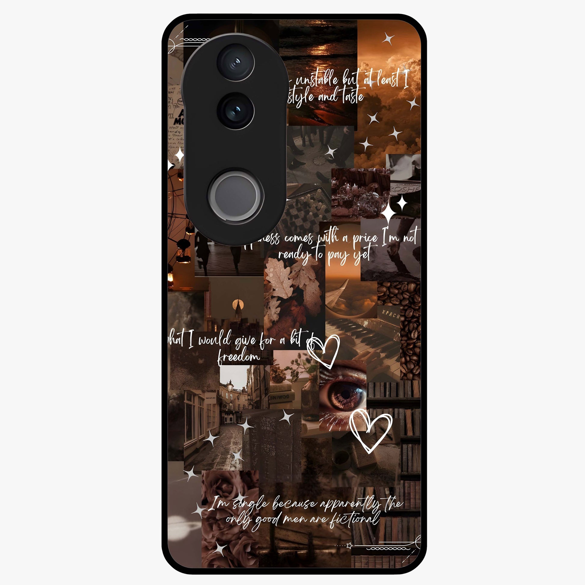 Bittersweet Aesthetic Chaos Glass Case showing flat back view with artistic chaotic aesthetic design and glossy glass finish.