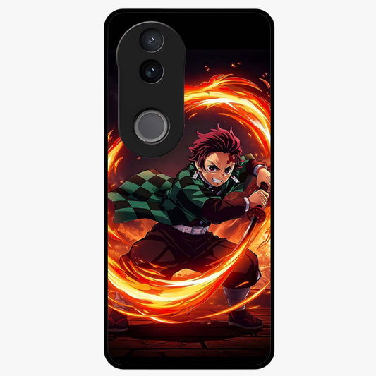 Blazing Sword Resolve Glass Case showing flat back view with fiery sword artwork and glossy glass finish.