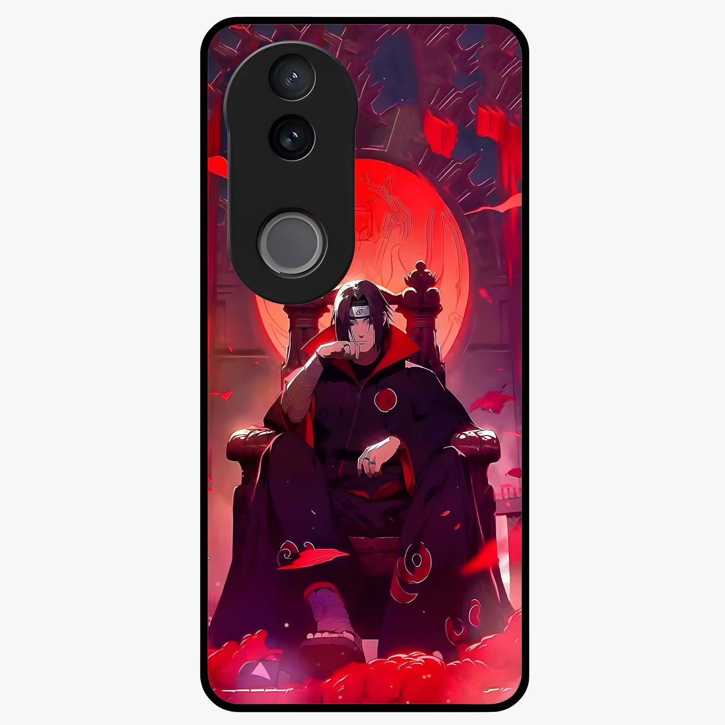 Blood Moon Sovereign Glass Case showing flat back view with mystical blood moon artwork and glossy glass finish.