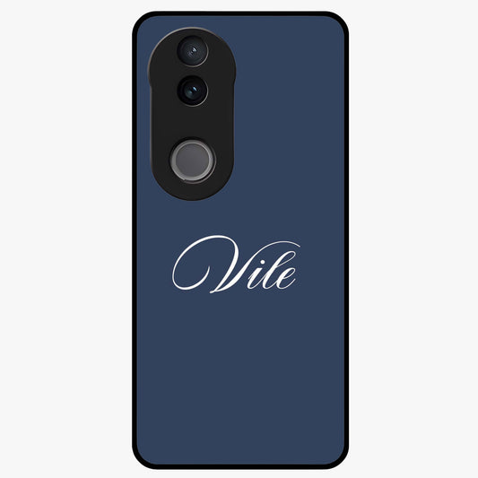 Blue Background Personalized Custom Name Glass Case showing flat back view with minimal blue background and custom name design.
