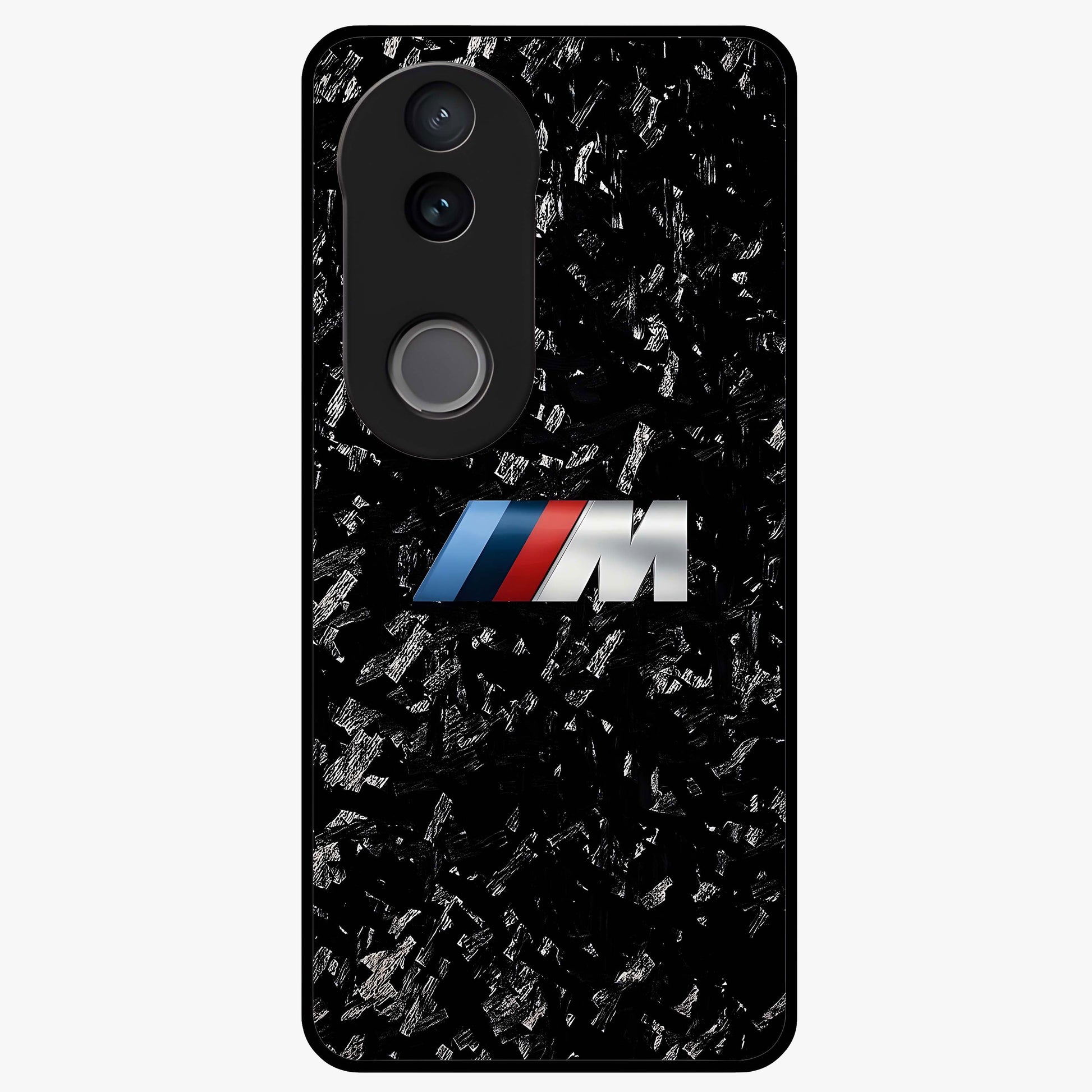 Carbon Speed Mark Glass Case showing flat back view with sporty carbon pattern artwork and glossy glass finish.
