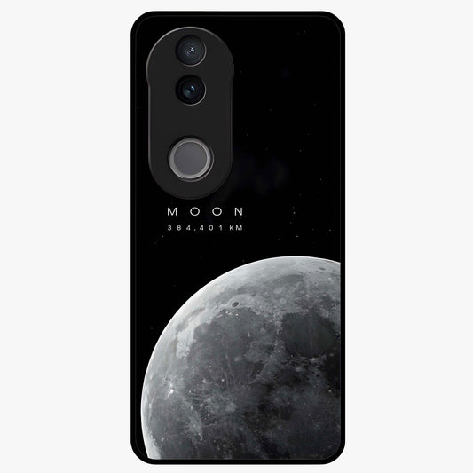 Cosmic Moon Glow Glass Case showing flat back view with glowing moon artwork and glossy glass finish.