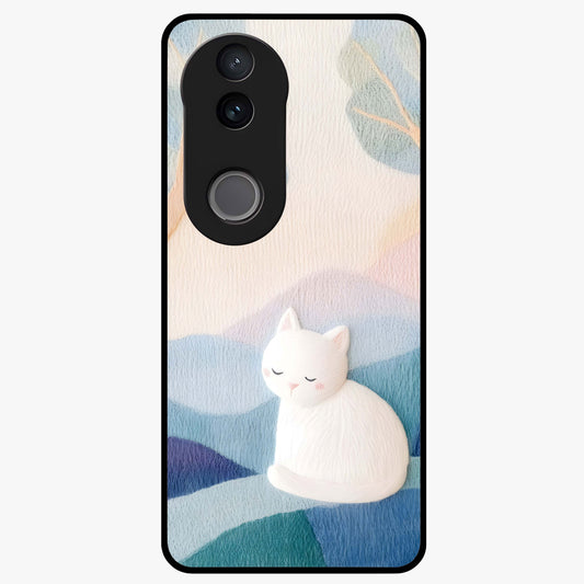 Cotton Dream Cat Glass Case showing flat back view with soft dreamy cat artwork and glossy glass finish.
