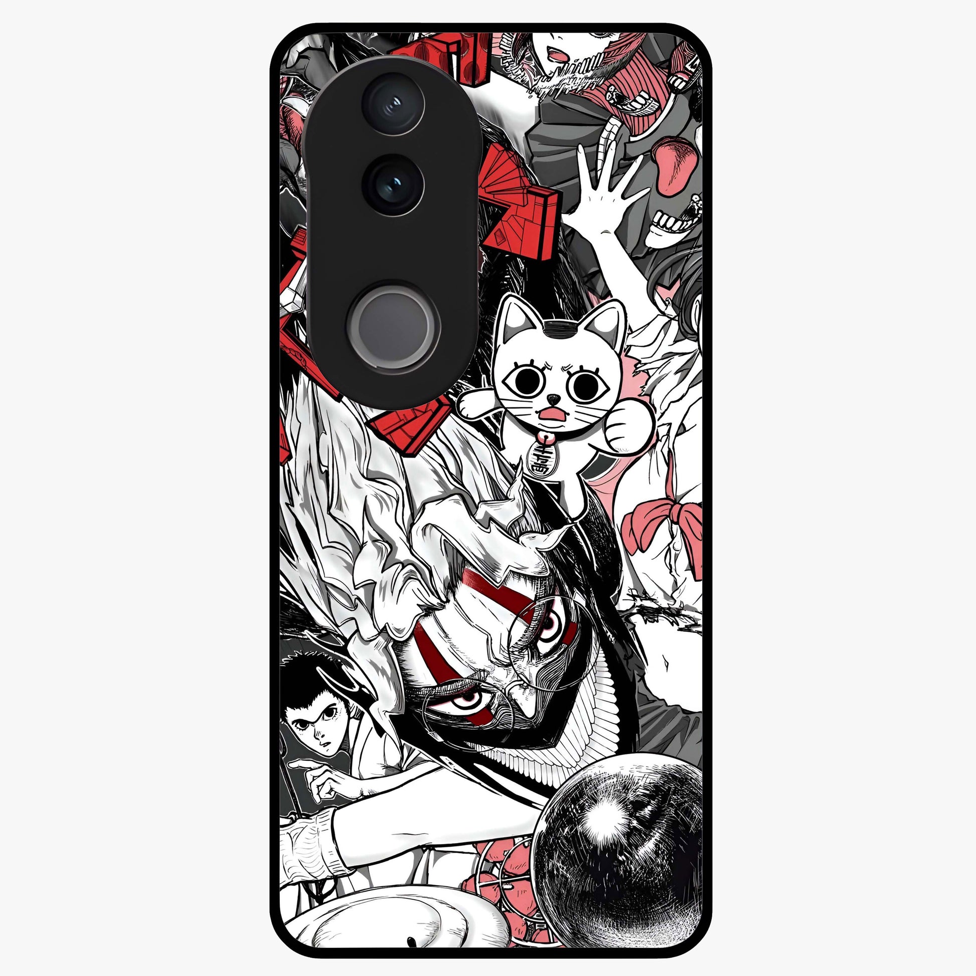 Crimson Chaos Panel Glass Case showing flat back view with bold crimson abstract artwork and glossy glass finish.